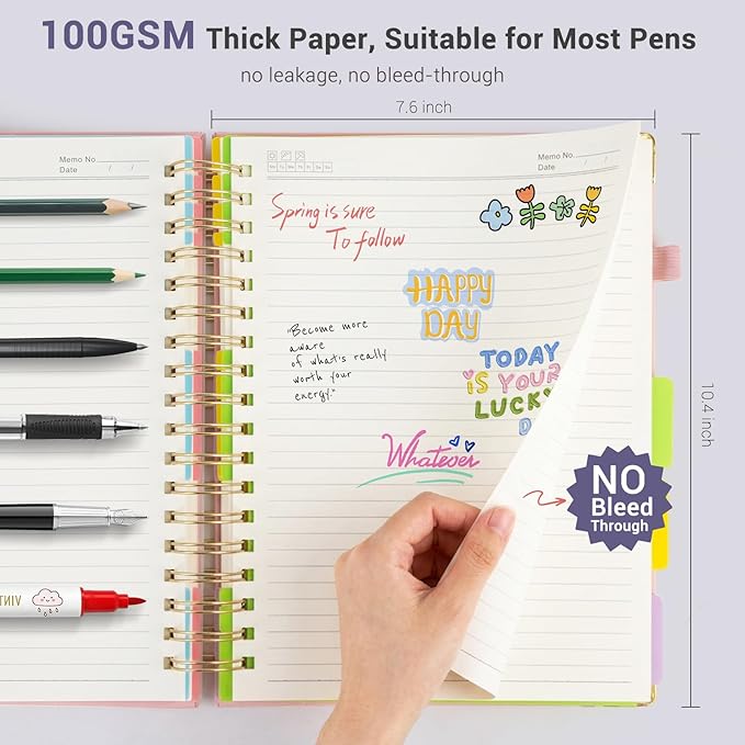 Hardcover Spiral Journal Notebook, 300 Pages 5 Subject Notebook College Ruled with Removable Dividers Tabs, 8" x 10" Notebooks for Work, Spiral Ruled Lined Writing Journal Hardcover Leather Notebook for School (Purple, 8''x 10'')