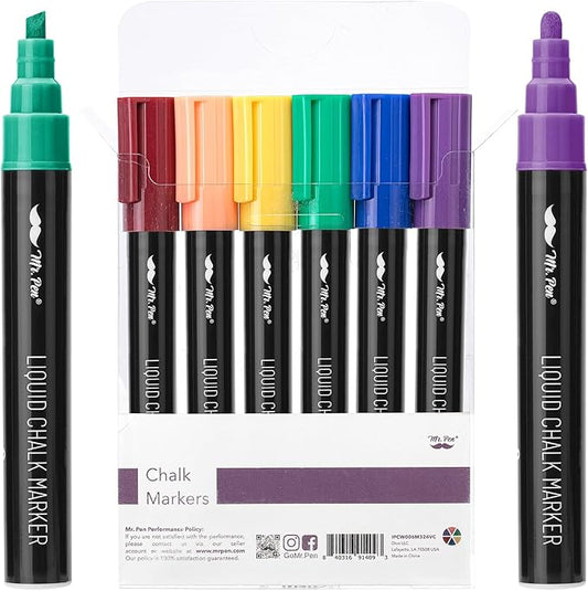 Mr. Pen Chalk Markers - 6 Pack Assorted Colors, 8 Labels, Liquid Chalk Pens for Chalkboard & Glass, Erasable