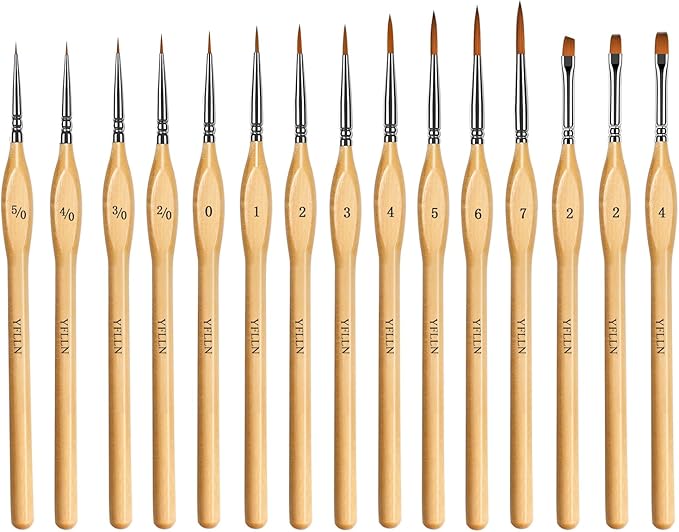 Miniature Paint Brushes, 15PCS Model Brushes Detail Paint Brush Set, Fine Detailing for Watercolor, Oil, Face, Acrylic, Nail, Line Drawing, Scale Model Painting