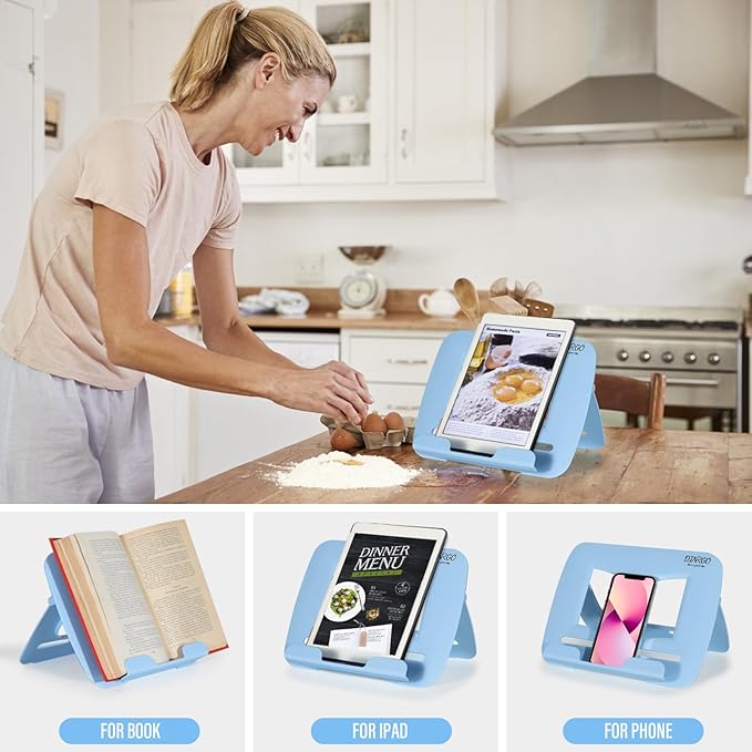 Desktop Book Stand, Tabletop Music Stand, Portable Book Holders for Reading Kids Cookbook Stand Book Tray Book Rest Recipe Children's Gifts Travel Girls boy School Supplies (Blue 11.82" *8.26")