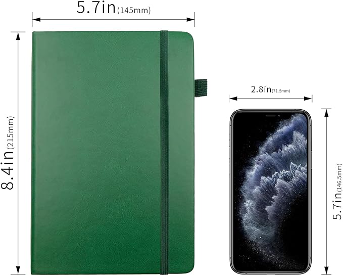 Lined Journal Notebooks with Pen Loop, Hardcover Notebook Journal for Work, 100Gsm Premium Thick Paper with Inner Pocket, Medium 5.7"x8.4", （Dark-Green, Ruled）