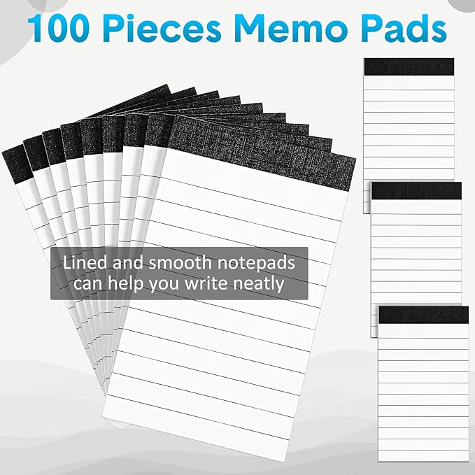 PerKoop 100 Pack Small Notepads Refills 3 x 5 Inch Lined Memo Pads 30 Sheets Mini Legal Pads Pocket Notepads for Teacher Nurse Office School Supplies