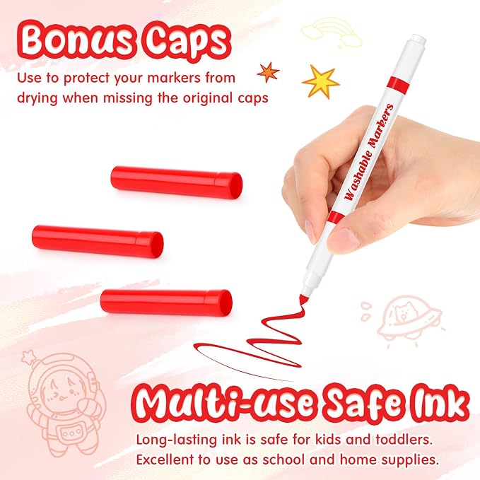 48 Pcs Line Washable Markers Bulk Red Fine Tip Markers Set Thin Coloring Mark Pens for Kids Red Tips Mark Pen for Art School Supplies, Back to School Supplies, Ages 6+