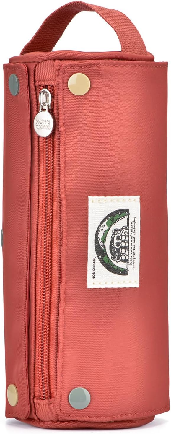 Lanxivi Large Capacity Pencil Case Roll Up Design Multifunctional Pencil Holder Pouch Stationery Pen Bag for Teen Girls and Boys Camping style - Orange Red