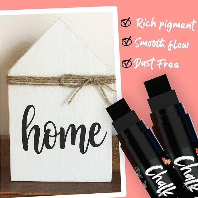 Chalkola 15mm Jumbo Car Window Markers for Glass Washable | (4 Pack - 2 White, 2Black) Thick Chalk Pens, Safe Erasable Liquid Chalk Markers for Blackboard Chalkboards, Glass Board, Auto, Mirror