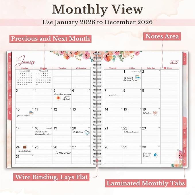 CRANBURY Planner 2026-2027 8.5x11, Academic Year Monthly and Weekly Calendar Planner, Jul 2026 - Jun 2027, Floral Daily Agenda, Monthly Tabs, Movable Bookmark, Stickers