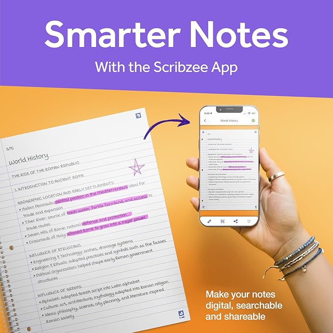 Oxford Spiral Notebook with Free Study App, 5 Subject, College Ruled, Ultra Smooth Paper, No Ink Bleed-Through, Strong Poly Black Cover, 5 Durable 2 Sided Pockets, 200 Easy Perforated 8.5"x11" Sheets