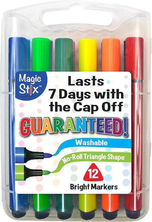 The Pencil Grip Magic Tri Stix, Non-Toxic and Washable Markers For Kids, 12 Assorted Markers, TPG-395