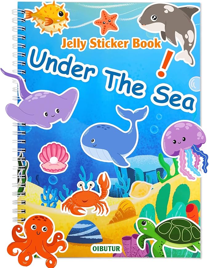 Jelly Sticker Books for Toddlers 2-4 Years, Under The Sea Stickers for Kids 1-3, Reusable Sticker Book for Toddler Easter Basket Stuffers ＆Travel Essentials Plane Activities (Under The Sea)