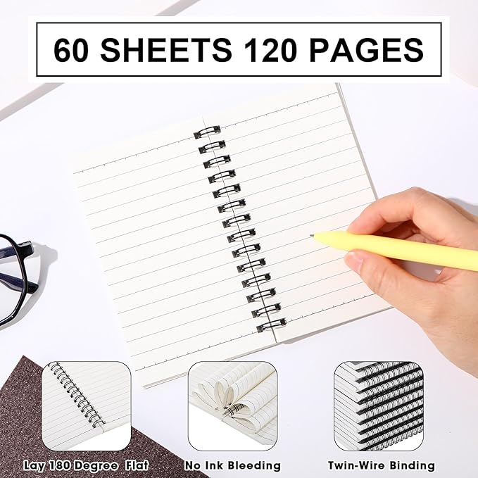 Jutom 18 Pcs Small Spiral Notebooks Memo Pads 3x5 Bulk Small Pocket Notebooks Mini Notepads with Lined Pages Mini Journals for Office School Work Supplies, 120 Pages (Black,Grey,Coffee)
