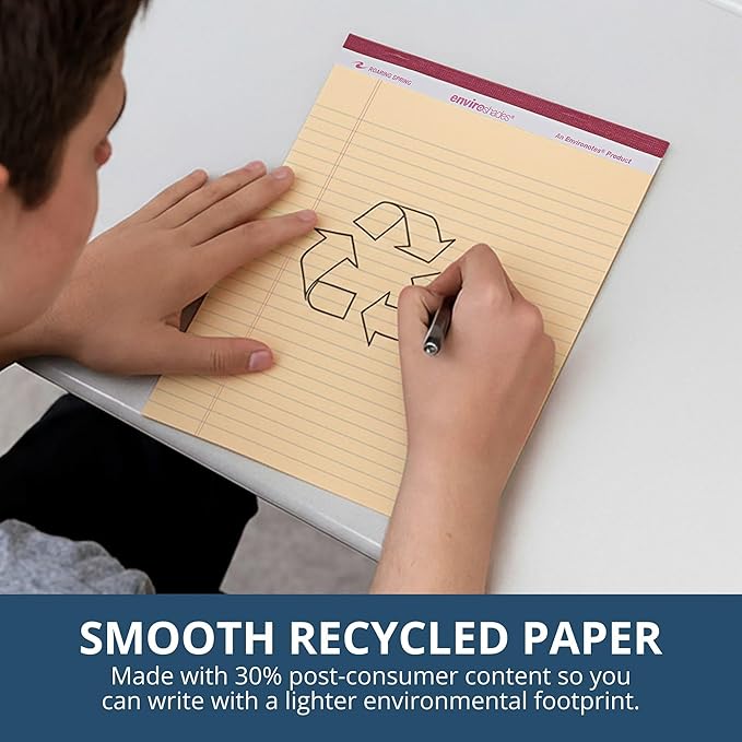 ROARING SPRING Enviroshades Ivory Legal Pads, 3 Pack, Legal Ruled Recycled Colored Writing Note Pads, 8.5" x 11", 50 Sheets, Perforated Paper, Made in USA, Memo Pad For School & Office
