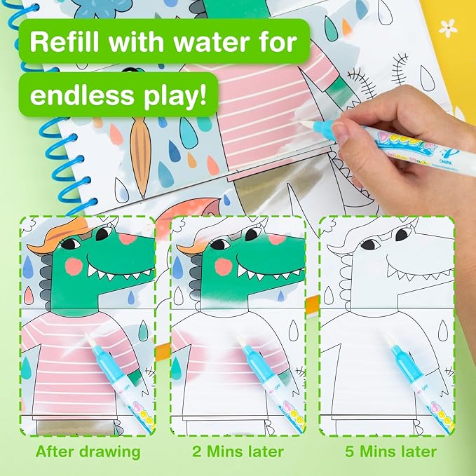 Avenir Reusable Water Coloring Book for Toddlers 3-5 Years, Road Trip & Airplane Mess-Free Portable Educational 4 in 1 Creative Set Water-Reveal Paint Activity Doodle Pad Kids Art Crafts