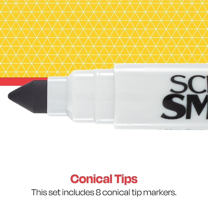 School Smart Conical Tip Washable Markers for School, Home, and More, Assorted Colors, Pack of 8