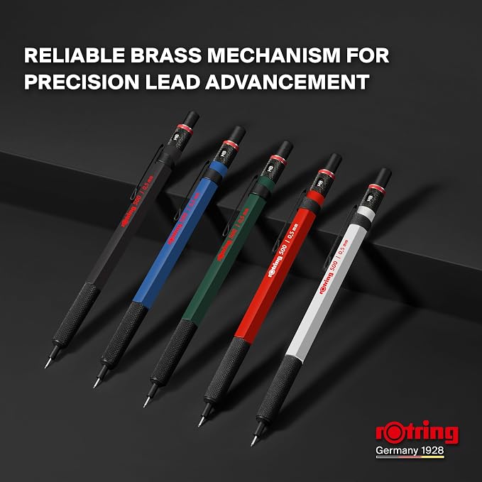 Rotring 500 Mechanical Pencil, Red and White Hexagonal Plastic Barrel and Non-Slip Textured Metal Grip, 0.5mm, HB Lead, 1 Count
