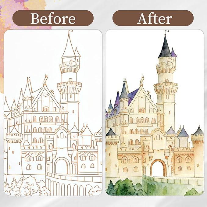 NaTuGi 2Pac Watercolor Workbook for Adults,Watercolor Coloring Book,Portable Watercolor Painting Books,Creative Stress Relief Kit,Suitable for Beginners Birthday Gift (Dreams and Architecture)
