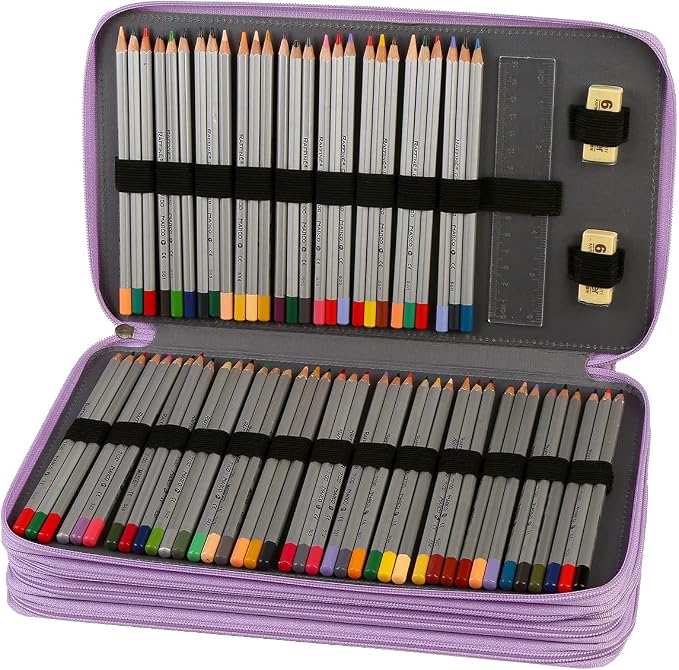 300 Slots Colored Pencil Case Organizer, 4 Layer Bag | Twill Oxford fabric,103 elastic loops,detachable handle,for travel,home storage,drawing tools,creative gifts