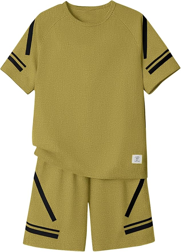 Cakaner Tween Boys Clothes Summer Simple Print T-Shirt And Shorts Set 2 Pieces Teen Trendy Outfits Size 7-14 Year