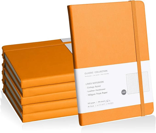 Lined Journal Notebook, 6Pack Hardcover Notebook for Men & Women – Journals for Writing, Work, School, Home & Daily Notes, 160 Pages – Medium A5, 5.7"x8", 100 gsm Thick Paper (Orange)