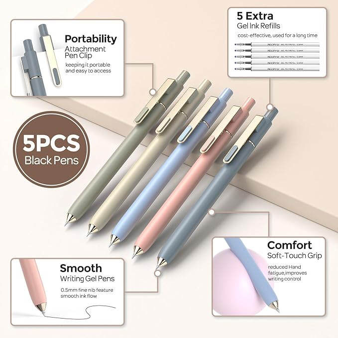 Nicpro 39 PCS Aesthetic School Supplies with Pencil Case, Cute Stationary Set with 5 Gel Pens & 6 Mechanical Pencils & 12 Highlighters, Essentials for College Students Nurse & Teen Girls/Boys (Cream)