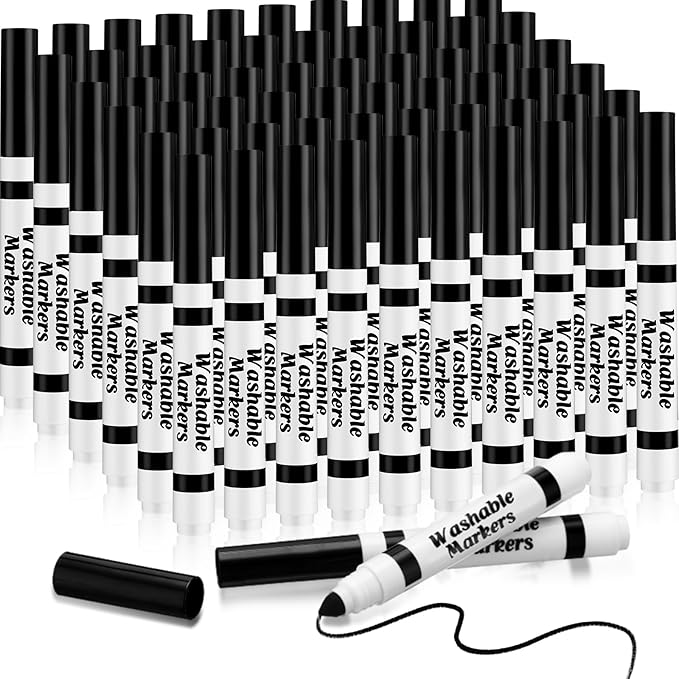 60 Pcs Black Washable Markers Bulk Coloring Broad Line Markers for Kids Conical Tip Black Drawing Pens for Classroom Back to School Travel Art Baby Shower Gender Reveal Supplies, Ages 6+