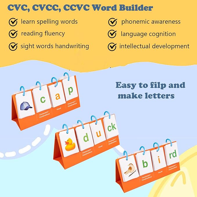 Alened Sight Words Flash Cards for Kindergarten, Phonics Flash Cards, CVC Word Games Pocket Chart, Classroom Learning Activities, Phonics Games for Reading, Speech Therapy Materials for Kids