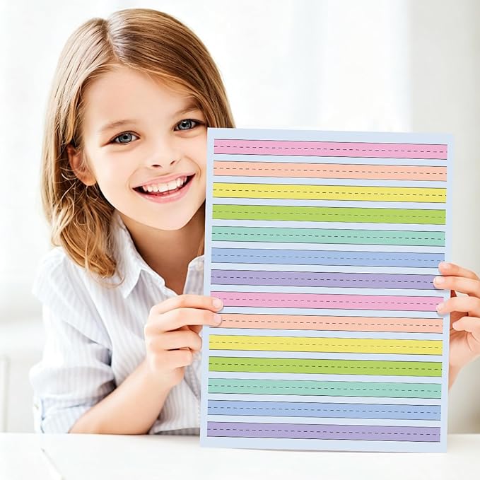 8.5" x11" Double Side Colored Primary Writing Paper for Kids with ADHD - 50 Sheets/100 Pages Handwriting Paper, 0.5" Multi-Color Raised Line Paper Kindergarten Practice Tactile Writing Papers