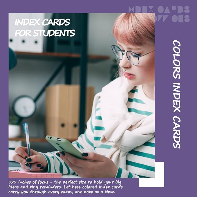 Colored Index Cards 3x5 Inch - 200 Count, Ruled Index Flash Cards for Studying, 180GSM Lined Index Note Cards 3x5 Index Cards, Colored Flashcards 3 x 5 Notecards Lined Study Card for Office and School
