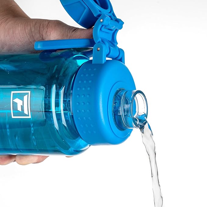 Fanhaw 32 oz Clear BPA-Free Tritan Water Bottle with Fast-Flow Spout Lid, Leakproof Wide-Mouth Reusable Bottle for Gym, School & Office (Classic Blue)