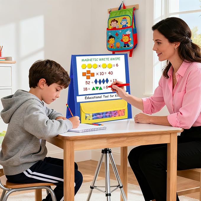 EAMAY Magnetic Desktop Tabletop Stands Pocket Chart Foldable Small Dry Erase Board Classroom Tool for Kids Education (12W*15L, Magnetic)