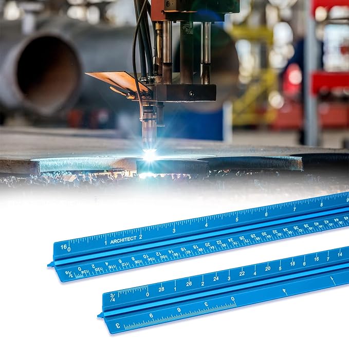 Architectural Scale Ruler, Imperial Measurements 12'', Laser-Etched Aluminum Architect Triangular Ruler for Architects, Students, Draftsman, and Engineers(Blue)