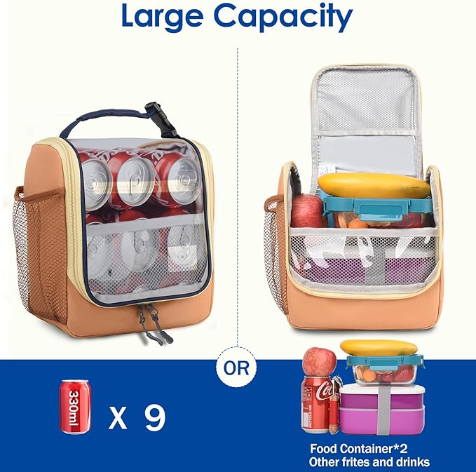 Genteen Kids Lunch Box, Insulated Lunch Bag for Kids, Toddler, Girl, and Boy; Holds Lunch Box, Water Bottle, & Snacks; Easy-Clean Water-Resistant Fabric & Multiple Zippered Pockets (Orange Blue)