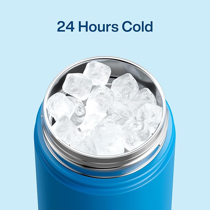 ENCOOL Insulated Water Bottle with Straw Stainless Steel Water Bottle, Leak-Proof, BPA-Free, Double Wall Vacuum Keeps Cold for 24 Hours for Sports, Travel, School (18 oz, Celtic Blue)