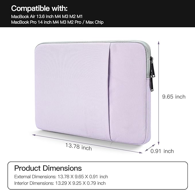 Laptop Sleeve Case for MacBook Air 13 inch M2 M3 M4 A3240 A3113 2025-2023, Compatible with MacBook Pro 14 inch M5 M4 M3 M2 M1 Pro Max A3112 A3185 A3401 A2779 A2442 A2918 Water Resistant Bag-Purple