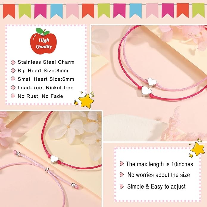 UNGENT THEM Big & Small Heart Bracelets Back to School Gifts for Girls
