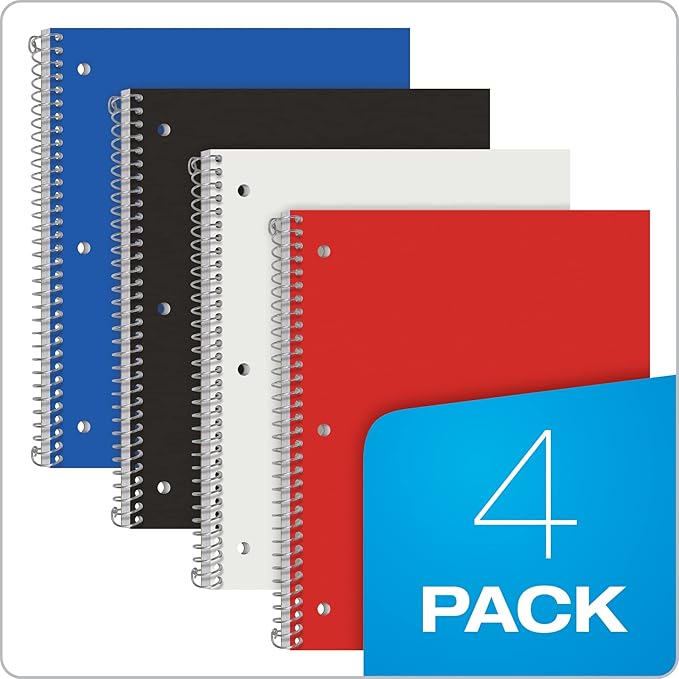 Oxford Spiral Notebook 8.5 X 11, College Ruled, 1 Subject, Water Resistant Cover, 100 Sheets - Pack of 4