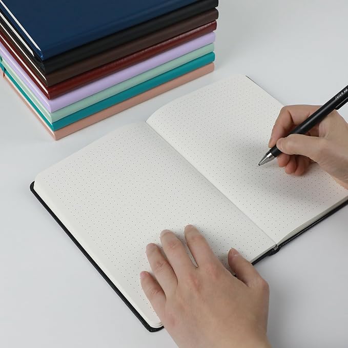Bullet Dotted Journal Hardcover Notebook, A5 140 Pages 120Gsm Thick Paper for School,Note Taking,Work,Diary，5.7''*8.3'',Brown