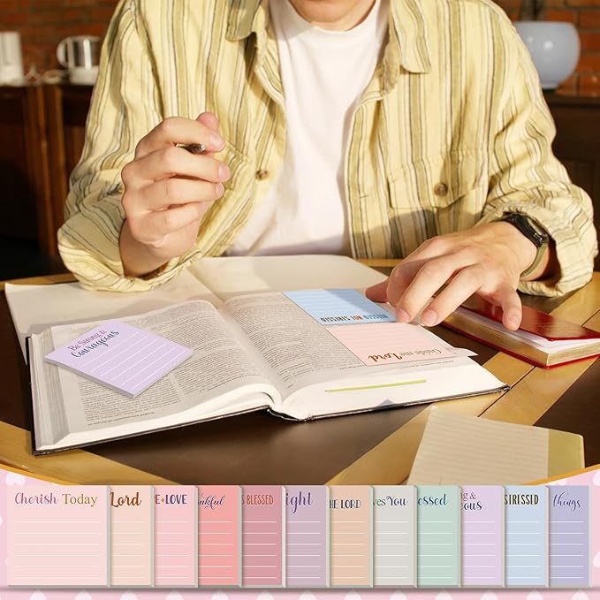 Yinder 24 Pcs Inspirational Sticky Notes Cute Motivational Sticky Notes Pad End of Year Employee Appreciation Gifts Bulk for Teacher Nurse Coworkers Office Supplies 3 x 3'' (Bible,Aesthetics)