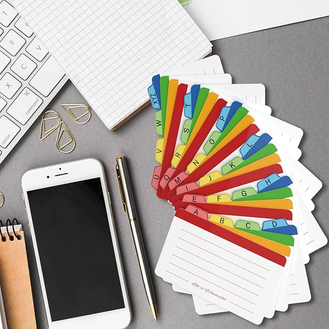 Neando 4 x 6 inches Index Card Dividers, Alphabetical Tabbed Index Cards Guides, Colored Note Cards, File and Recipe Guides with Alphabetical Tabs, Assorted Colors, 24 Counts, A-Z Guide