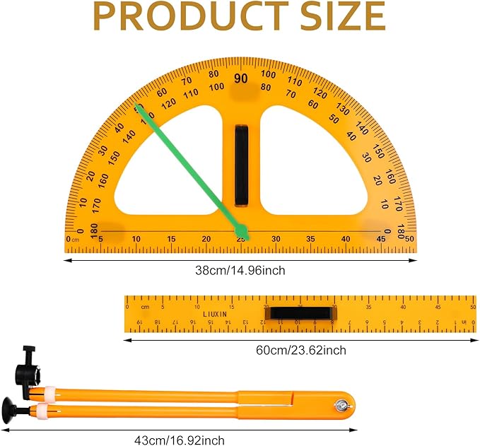 MotiMind 1 Set Large Mathematics Teaching Kit Including 1 Pcs Jumbo Teaching Ruler 1 Pcs Large Protractor 1 Pcs Geometry Compass Big Geometry Measurement Tool for Teacher Classroom Black Board