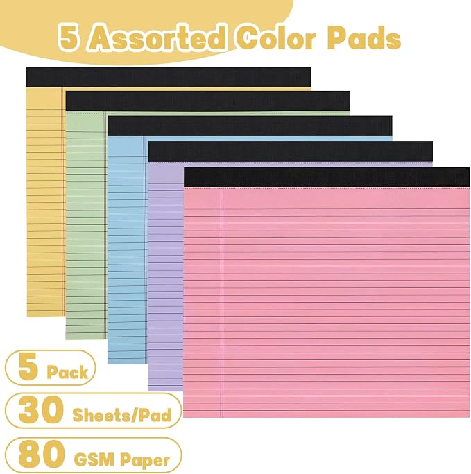 Thboxes 5 Pack Wide Legal Pads, 11 x 9.5 in Landscape Note Pads, 150 Sheets