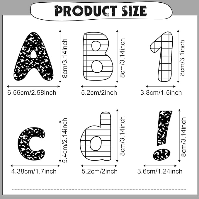 221 Pcs Composition Notebook Bulletin Board Letters, Round Alphabet Number Punctuation Symbol Combo Letter Cutouts, Black and White Classroom Decor for Summer School Chalkboard Poster Wall