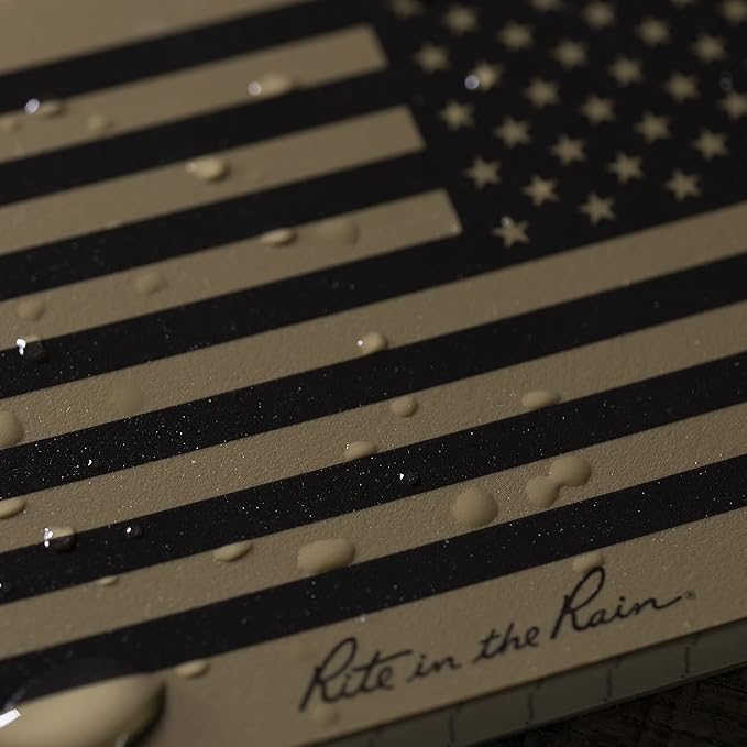 Rite in the Rain Weatherproof Top Spiral Notebook, 3" x 5", Tan American Flag Cover, Universal Pattern, 3 Pack (No. FL935T-3)