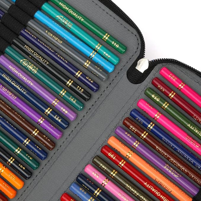 Vomgomfom 200 Slots Pencil Bag, 4-Layer Zipper Portable Art Supply Organizer, PU Leather Large Capacity Colored Pencil Case with Handle for 200 Watercolor Pens, Gel Pens (Black Flower)