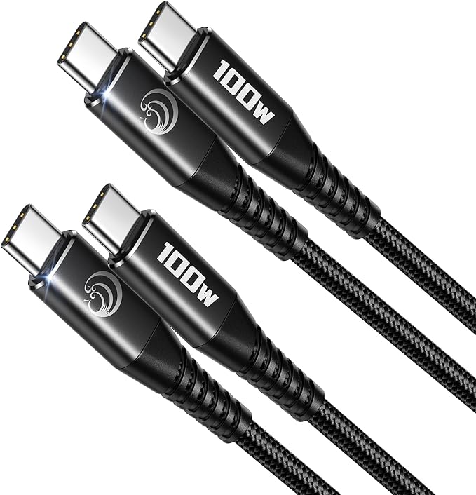 USB C to USB C 100W [6ft/2 Pack] USBC to USBC Cable Charger 5A C to C Fast Charging Cord for MacBook Pro/Air, iPhone 16 15 Pro Max Plus,iPad Pro,Samsung Galaxy S24 Ultra S23,Pixel 9 8,PS5,Switch