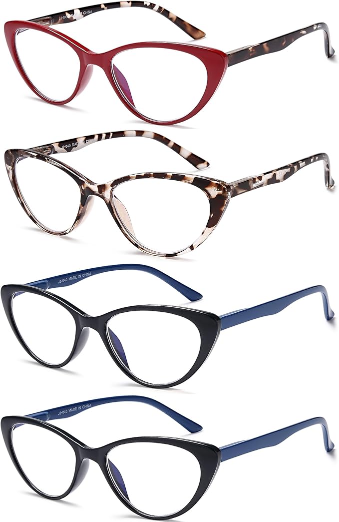 EYEURL 4-Pack Cat Eye Reading Glasses for Women Blue Light Blocking Fashion Computer Glasses Anti-Glare Cat Eye Readers For Women,1.25