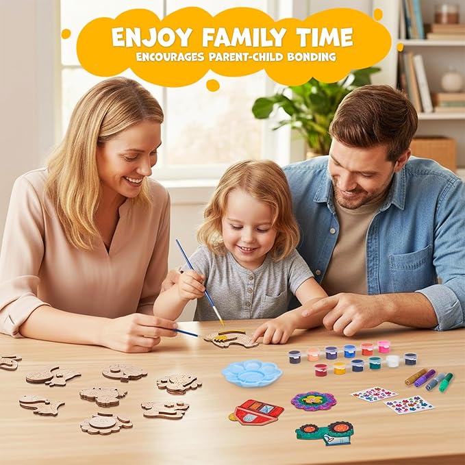 JoyCat DIY Wooden Magnets Kit, 13 Pcs Nature Art Supplies, Painting Kit, Arts and Crafts for Kids Ages 4-8 8-12, Party Favors, Christmas Crafts, Birthday Gifts, Toys for Boys Girls