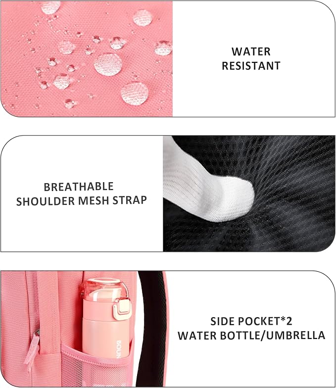 abshoo Girls Solid Color Backpack For College Women Water Resistant School Bag (Peach Pink)