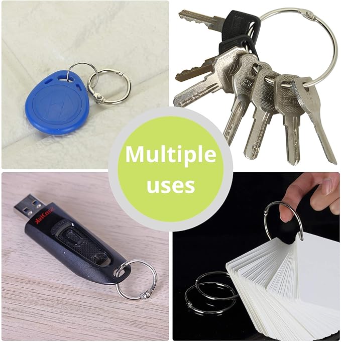 Mr. Pen- Loose Leaf Binder Book Rings, 5 Assorted Sizes (0.6", 1", 1.2", 1.5",2"), 36 Pack, Metal Binder Rings for Index Cards, Keychains, School, Home, Office, Silver