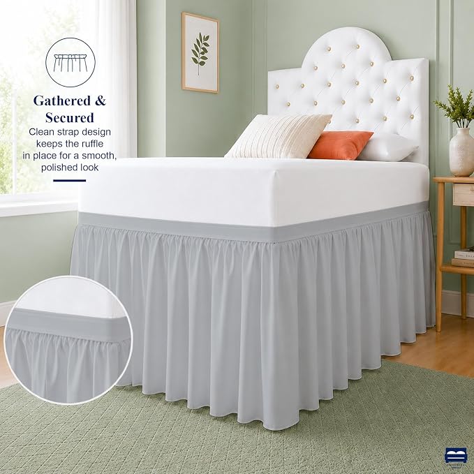 Cottingon Dorm Room Bed Skirt, 100% Microfiber, Light Grey, Twin XL-36'' Drop