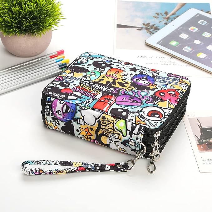 72 Slots Pencil Case Organizer w/Removal Handle Strap | 3-Layer Zipped Pencils Box Large for Colored Pencils Watercolor Pencils for Office and Travel for Artist